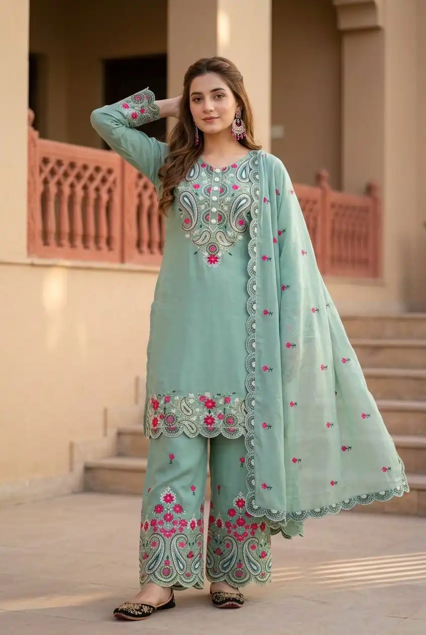 MT 1078 Sea Green Roman Silk Salwar Suit Perfect for Wedding, Party, Ethnic Day, Anniversary, Diwali – . Now at just ₹2399. Delivery 4-6 Working Days. | Jump Suits, Salwar suit, Casual Suits, Creative suits, Designer Suits, Palazzo Suits, Party Wear Suits, Patiala Suits, Straight Suits