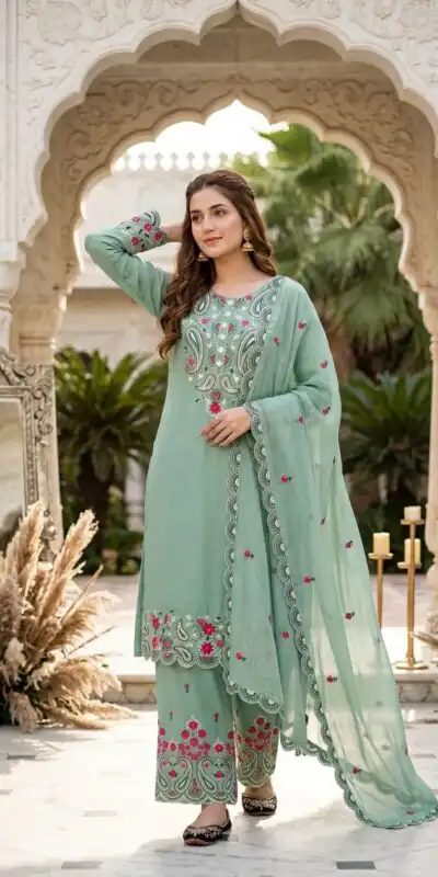 MT 1078 Sea Green Roman Silk Salwar Suit Perfect for Wedding, Party, Ethnic Day, Anniversary, Diwali – . Now at just ₹2399. Delivery 4-6 Working Days. | Jump Suits, Salwar suit, Casual Suits, Creative suits, Designer Suits, Palazzo Suits, Party Wear Suits, Patiala Suits, Straight Suits