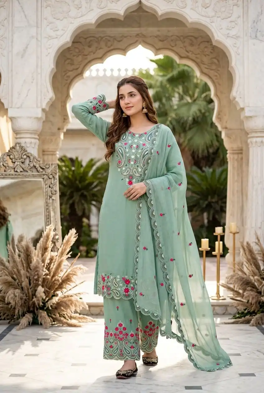 MT 1078 Sea Green Roman Silk Salwar Suit Perfect for Wedding, Party, Ethnic Day, Anniversary, Diwali – . Now at just ₹2399. Delivery 4-6 Working Days. | Jump Suits, Salwar suit, Casual Suits, Creative suits, Designer Suits, Palazzo Suits, Party Wear Suits, Patiala Suits, Straight Suits