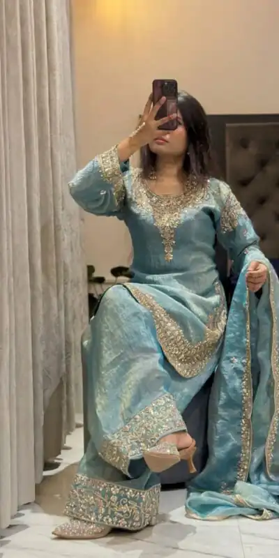 WW 1258 Sky Blue in Pure Zimmy Chu Silk Embroidery Work & Sequins Work Salwar Suit . Affordable Price ₹2099. Delivery 4-6 Working Days. Shop now. | Jump Suits, Salwar suit, Casual Suits, Creative suits, Designer Suits, Palazzo Suits, Party Wear Suits, Patiala Suits, Straight Suits