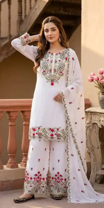 MT 1078 White Roman Silk Salwar Suit Perfect for Wedding, Party, Ethnic Day, Anniversary, Diwali – . Now at just ₹2399. Delivery 4-6 Working Days. | Jump Suits, Salwar suit, Casual Suits, Creative suits, Designer Suits, Palazzo Suits, Party Wear Suits, Patiala Suits, Straight Suits