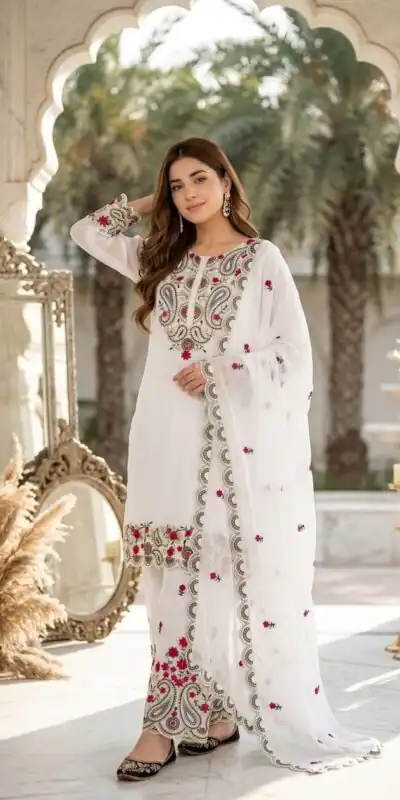 MT 1078 White Roman Silk Salwar Suit Perfect for Wedding, Party, Ethnic Day, Anniversary, Diwali – . Now at just ₹2399. Delivery 4-6 Working Days. | Jump Suits, Salwar suit, Casual Suits, Creative suits, Designer Suits, Palazzo Suits, Party Wear Suits, Patiala Suits, Straight Suits