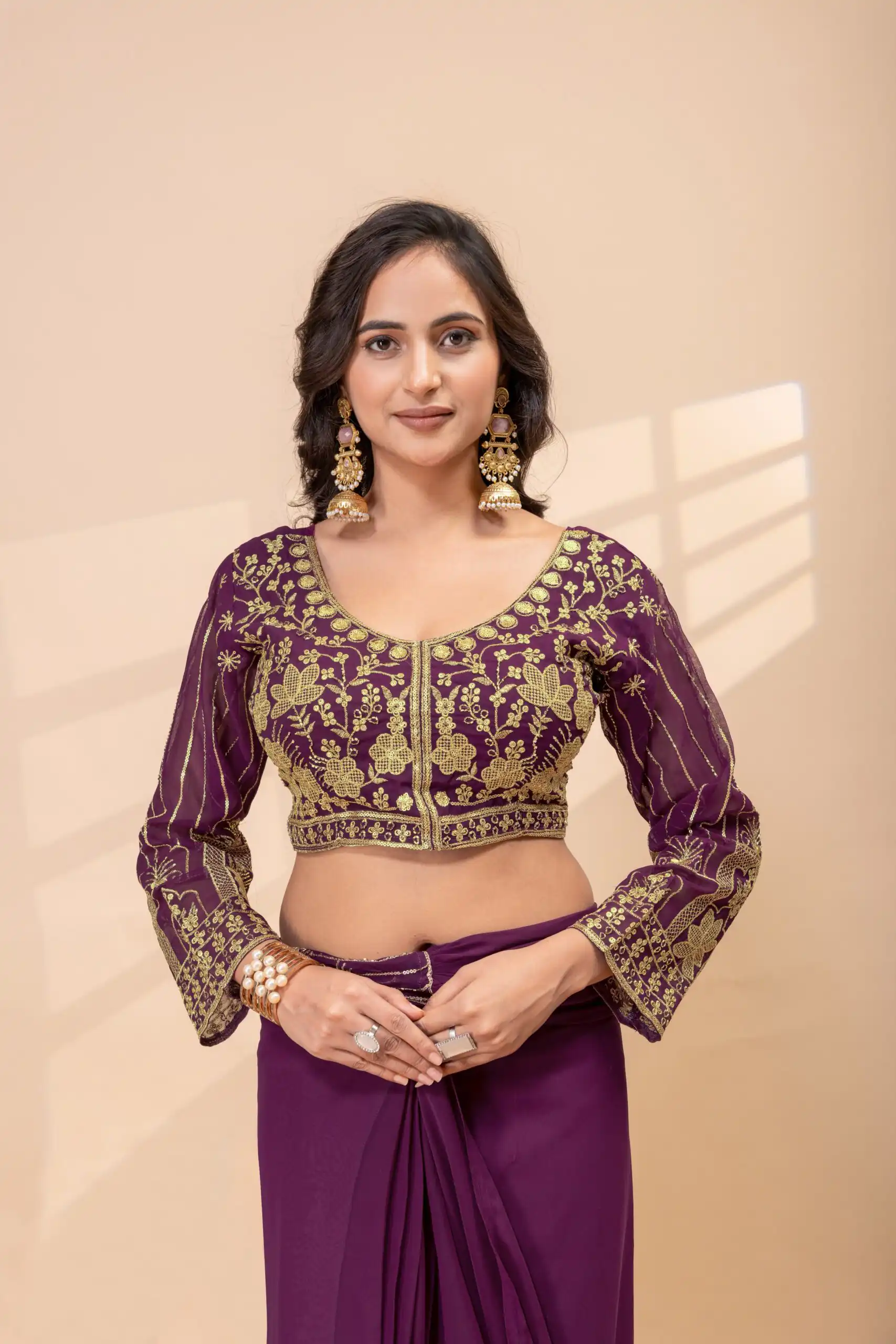 ST 1172 Wine Faux Georgette Saree with Embroidery Work & Bead Work. Now at just ₹1849. Delivery 4-6 Working Days. Shop now. | Sarees, Bollywood Sarees, Creative Sarees, Designer Sarees, Embroidered Sarees, Ethnic Saree, Modern Digital sarees, Party Wear Sarees