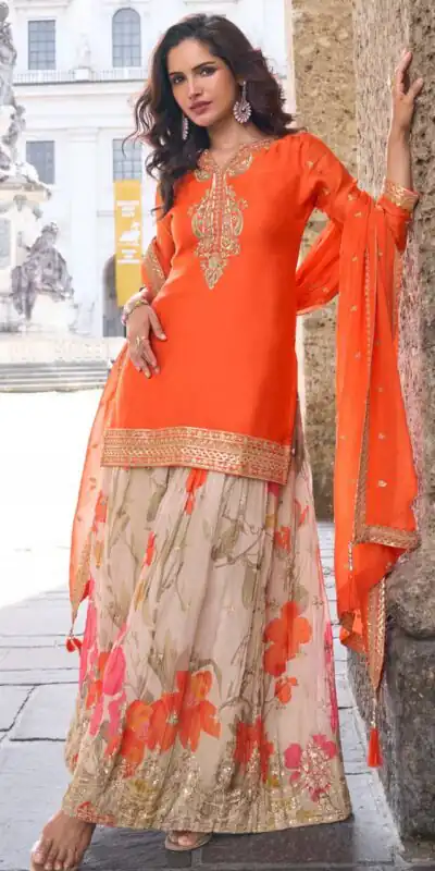 ZC KIARA Orange Chinon Silk Salwar Suit with Embroidery Work & Sequins Work. Grab it for ₹2399. Delivery 4-6 Working Days. Shop now. | Jump Suits, Salwar suit, Casual Suits, Creative suits, Designer Suits, Palazzo Suits, Party Wear Suits, Patiala Suits, Straight Suits