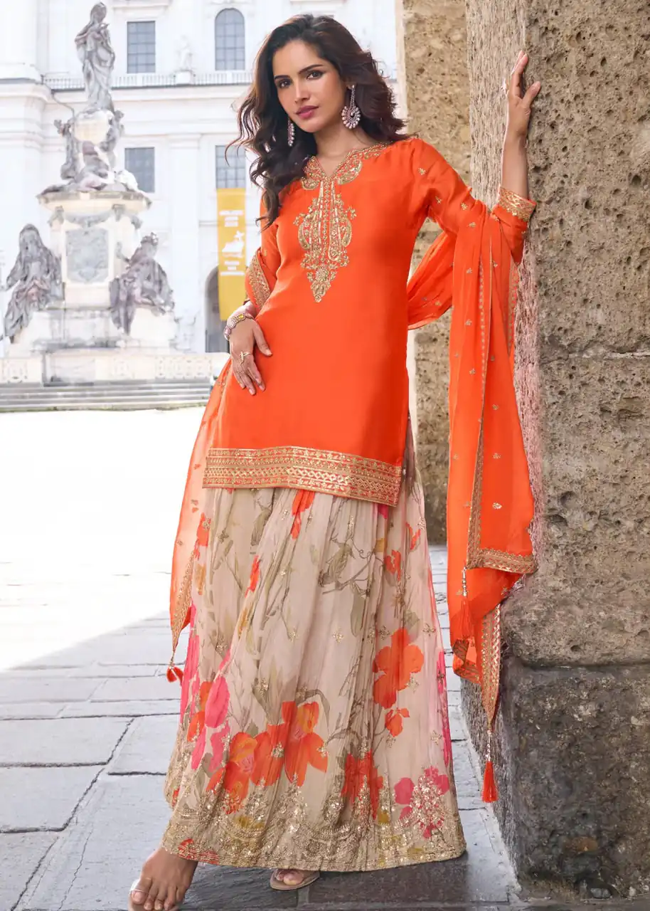 ZC KIARA Orange Chinon Silk Salwar Suit with Embroidery Work & Sequins Work. Grab it for ₹2399. Delivery 4-6 Working Days. Shop now. | Jump Suits, Salwar suit, Casual Suits, Creative suits, Designer Suits, Palazzo Suits, Party Wear Suits, Patiala Suits, Straight Suits