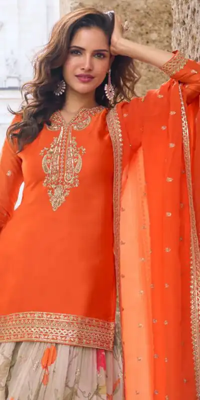 ZC KIARA Orange Chinon Silk Salwar Suit with Embroidery Work & Sequins Work. Grab it for ₹2399. Delivery 4-6 Working Days. Shop now. | Jump Suits, Salwar suit, Casual Suits, Creative suits, Designer Suits, Palazzo Suits, Party Wear Suits, Patiala Suits, Straight Suits