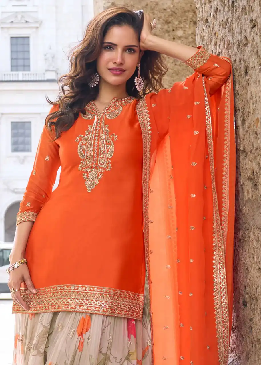 ZC KIARA Orange Chinon Silk Salwar Suit with Embroidery Work & Sequins Work. Grab it for ₹2399. Delivery 4-6 Working Days. Shop now. | Jump Suits, Salwar suit, Casual Suits, Creative suits, Designer Suits, Palazzo Suits, Party Wear Suits, Patiala Suits, Straight Suits