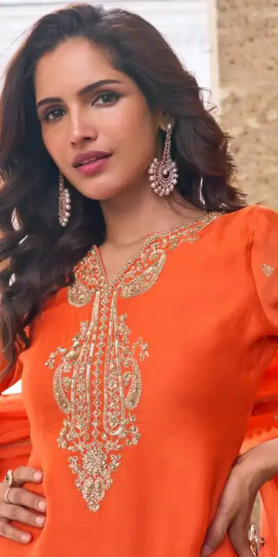 ZC KIARA Orange Chinon Silk Salwar Suit with Embroidery Work & Sequins Work. Grab it for ₹2399. Delivery 4-6 Working Days. Shop now. | Jump Suits, Salwar suit, Casual Suits, Creative suits, Designer Suits, Palazzo Suits, Party Wear Suits, Patiala Suits, Straight Suits