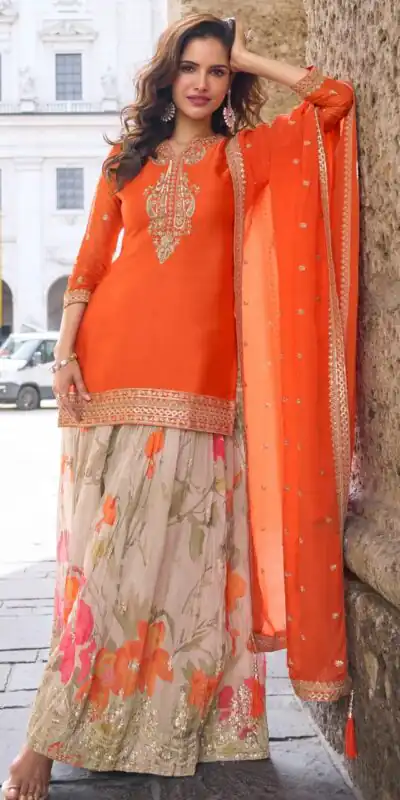 ZC KIARA Orange Chinon Silk Salwar Suit with Embroidery Work & Sequins Work. Grab it for ₹2399. Delivery 4-6 Working Days. Shop now. | Jump Suits, Salwar suit, Casual Suits, Creative suits, Designer Suits, Palazzo Suits, Party Wear Suits, Patiala Suits, Straight Suits