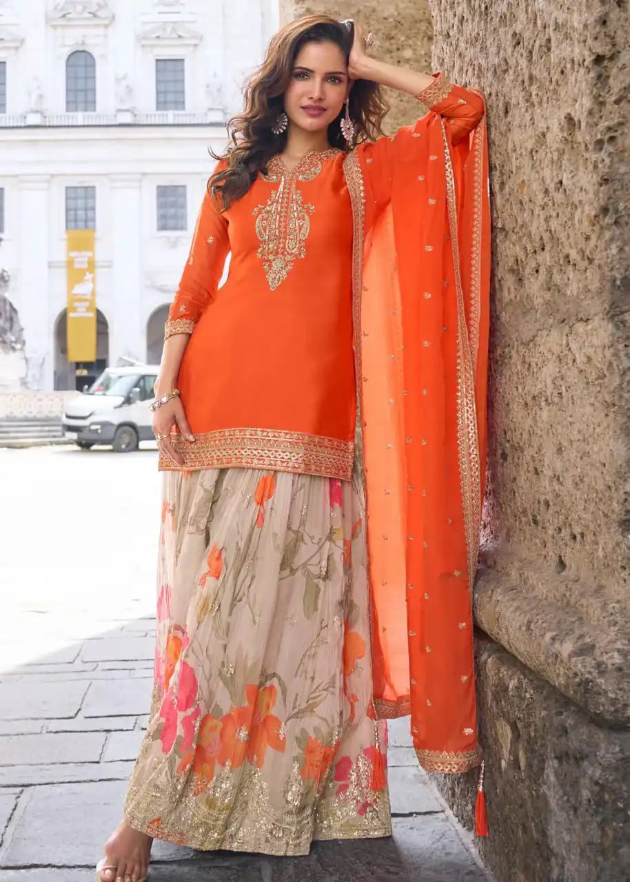 ZC KIARA Orange Chinon Silk Salwar Suit with Embroidery Work & Sequins Work. Grab it for ₹2399. Delivery 4-6 Working Days. Shop now. | Jump Suits, Salwar suit, Casual Suits, Creative suits, Designer Suits, Palazzo Suits, Party Wear Suits, Patiala Suits, Straight Suits