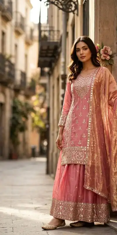 WW 1271 Peach | Peach Pure Endy Silk Salwar Suit with Embroidery Work & Sequins Work. Exclusive Offer ₹2399. Delivery 4-6 Working Days. Shop now. | Jump Suits, Salwar suit, Casual Suits, Creative suits, Designer Suits, Palazzo Suits, Party Wear Suits, Patiala Suits, Straight Suits