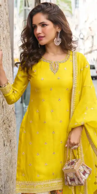 ZC KIARA Yellow Chinon Silk Salwar Suit with Embroidery Work & Sequins Work. Grab it for ₹2399. Delivery 4-6 Working Days. Shop now. | Jump Suits, Salwar suit, Casual Suits, Creative suits, Designer Suits, Palazzo Suits, Party Wear Suits, Patiala Suits, Straight Suits
