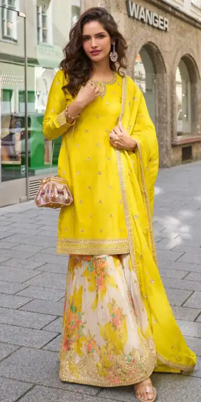 ZC KIARA Yellow Chinon Silk Salwar Suit with Embroidery Work & Sequins Work. Grab it for ₹2399. Delivery 4-6 Working Days. Shop now. | Jump Suits, Salwar suit, Casual Suits, Creative suits, Designer Suits, Palazzo Suits, Party Wear Suits, Patiala Suits, Straight Suits