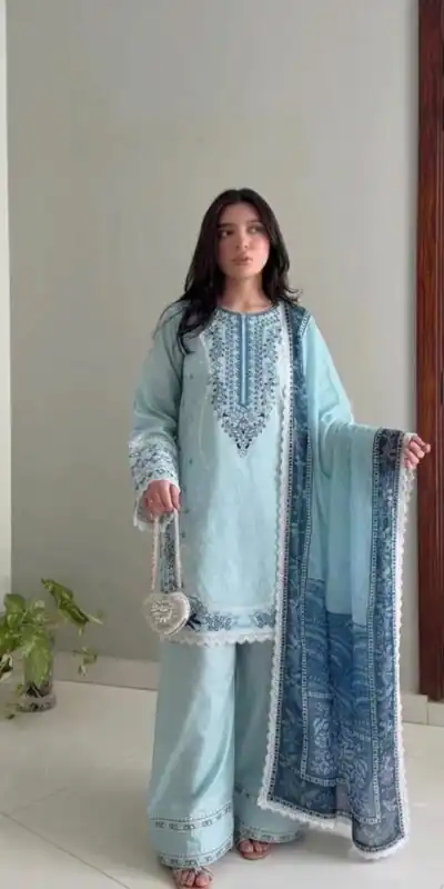 AD 233 Blue in White Satin Rayon Digital Print & Embroidery Work Salwar Suit . Festive Deal ₹2449. Delivery 4-6 Working Days. Shop now. | Jump Suits, Salwar suit, Casual Suits, Creative suits, Designer Suits, Palazzo Suits, Party Wear Suits, Patiala Suits, Straight Suits
