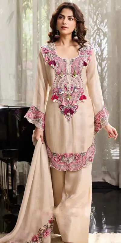SRK 5348 Cream Color Georgette Mirror Embroidery Work Salwar Suit . Best Price ₹2399. Delivery 4-6 Working Days. Shop now. | Jump Suits, Salwar suit, Casual Suits, Creative suits, Designer Suits, Palazzo Suits, Party Wear Suits, Patiala Suits, Straight Suits