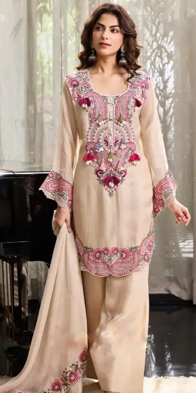 SRK 5348 Cream Color Georgette Mirror Embroidery Work Salwar Suit . Best Price ₹2399. Delivery 4-6 Working Days. Shop now. | Jump Suits, Salwar suit, Casual Suits, Creative suits, Designer Suits, Palazzo Suits, Party Wear Suits, Patiala Suits, Straight Suits