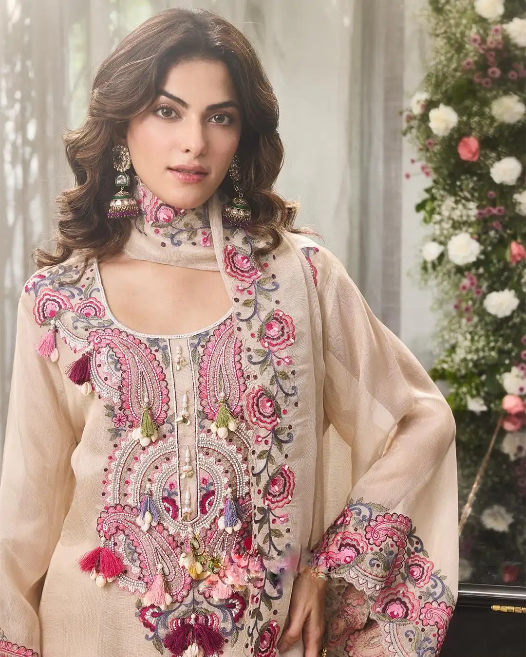 SRK 5348 Cream Color Georgette Mirror Embroidery Work Salwar Suit . Best Price ₹2399. Delivery 4-6 Working Days. Shop now. | Jump Suits, Salwar suit, Casual Suits, Creative suits, Designer Suits, Palazzo Suits, Party Wear Suits, Patiala Suits, Straight Suits