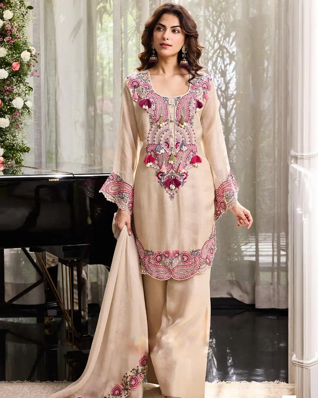 SRK 5348 Cream Color Georgette Mirror Embroidery Work Salwar Suit . Best Price ₹2399. Delivery 4-6 Working Days. Shop now. | Jump Suits, Salwar suit, Casual Suits, Creative suits, Designer Suits, Palazzo Suits, Party Wear Suits, Patiala Suits, Straight Suits