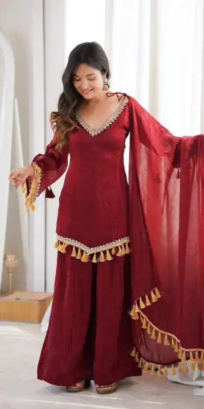 SRK 5357 Maroon Doremon Crush Salwar Suit Perfect for Wedding, Party, Traditional Day, Baisakhi, Karwa Chauth – . Exclusive Offer ₹2099. Delive | Jump Suits, Salwar suit, Casual Suits, Creative suits, Designer Suits, Palazzo Suits, Party Wear Suits, Patiala Suits, Straight Suits