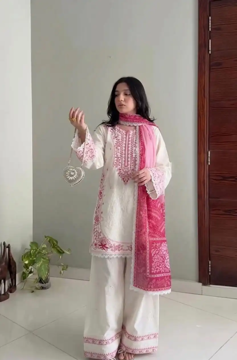 AD 233 White in White Satin Rayon Digital Print & Embroidery Work Salwar Suit . Festive Deal ₹2449. Delivery 4-6 Working Days. Shop now. | Jump Suits, Salwar suit, Casual Suits, Creative suits, Designer Suits, Palazzo Suits, Party Wear Suits, Patiala Suits, Straight Suits