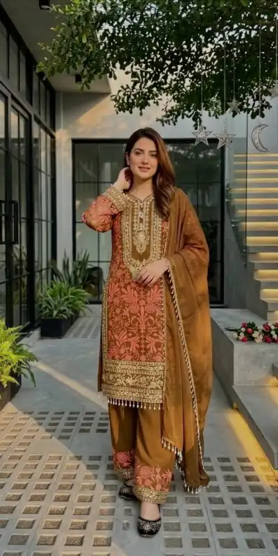 KF 1729 Brown Diamond Georgette Salwar Suit with Sequins Work & Embroidery Work. Introductory Price ₹2399. Delivery 4-6 Working Days. Shop now. | Jump Suits, Salwar suit, Casual Suits, Creative suits, Designer Suits, Palazzo Suits, Party Wear Suits, Patiala Suits, Straight Suits