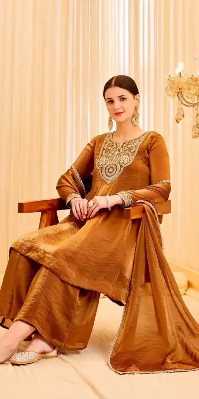 KF 1727 Brown Fandy Silk Salwar Suit Perfect for Wedding, Party, Family Gatherings, Onam, Engagement – . Affordable Price ₹1849. Delivery 4-6 Working Da | Jump Suits, Salwar suit, Casual Suits, Creative suits, Designer Suits, Palazzo Suits, Party Wear Suits, Patiala Suits, Straight Suits