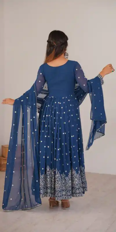 SP 81 Navy Blue| Faux Georgette Salwar Suit with Lace Work & Digital Print. Introductory Price ₹2449. Delivery 4-6 Working Days. Shop now. | Anarkali Suits, Bollywood Anarkali, Creative-Anarkali, Designer Anarkali, Embroidered Anarkali, Party Wear Anarkali, Salwar suit