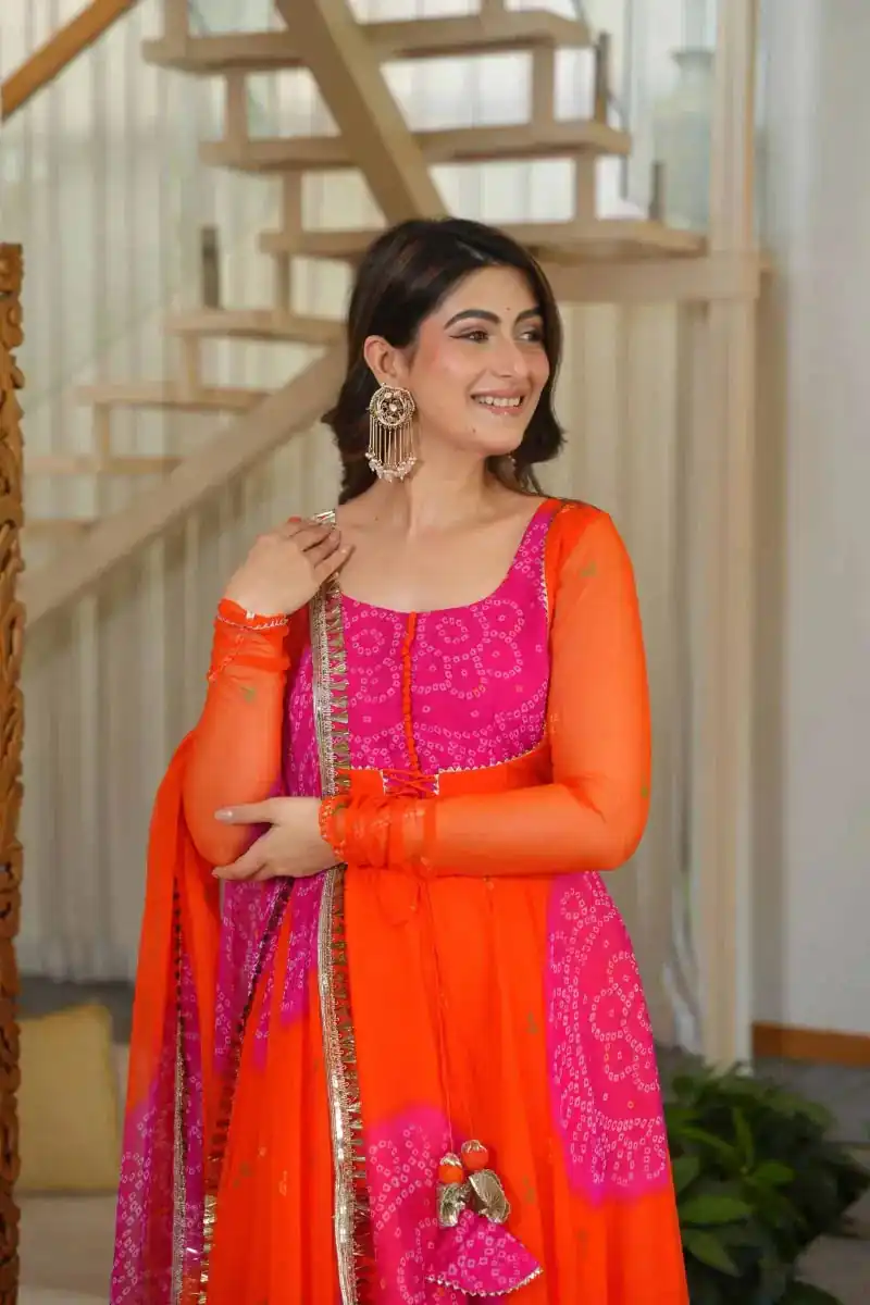 KD 1635 Orange | Orange Faux Georgette Salwar Suit with Lace Work & Digital Print. Introductory Price ₹2399. Delivery 4-6 Working Days. Shop now. | Anarkali Suits, Bollywood Anarkali, Creative-Anarkali, Designer Anarkali, Embroidered Anarkali, Party Wear Anarkali, Salwar suit