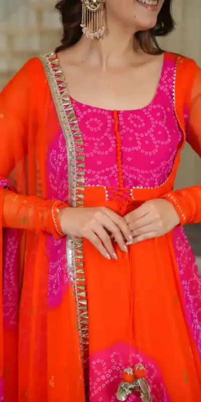 KD 1635 Orange | Orange Faux Georgette Salwar Suit with Lace Work & Digital Print. Introductory Price ₹2399. Delivery 4-6 Working Days. Shop now. | Anarkali Suits, Bollywood Anarkali, Creative-Anarkali, Designer Anarkali, Embroidered Anarkali, Party Wear Anarkali, Salwar suit