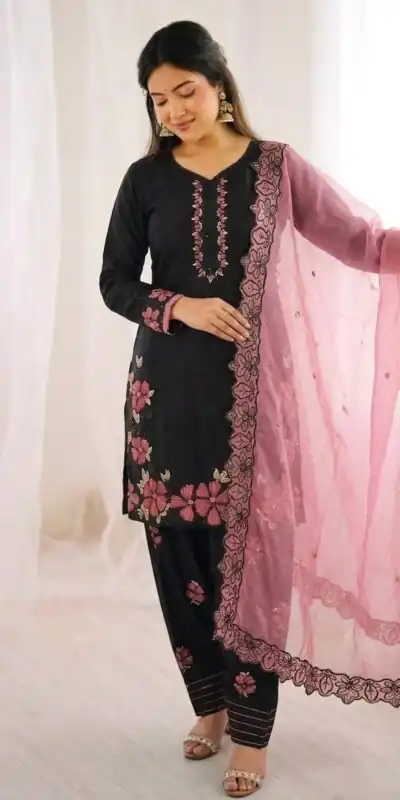 SR 1709 Pink Color Roman Silk Salwar Suit with Embroidery Work. Available at ₹2399 only. Delivery 4-6 Working Days. Shop now. | Jump Suits, Salwar suit, Casual Suits, Creative suits, Designer Suits, Palazzo Suits, Party Wear Suits, Patiala Suits, Straight Suits