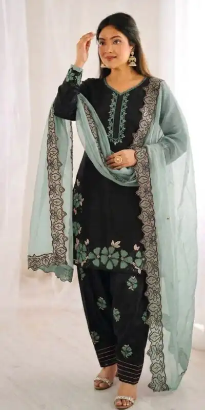 SR 1709 Pista Color Roman Silk Salwar Suit with Embroidery Work. Available at ₹2399 only. Delivery 4-6 Working Days. Shop now. | Jump Suits, Salwar suit, Casual Suits, Creative suits, Designer Suits, Palazzo Suits, Party Wear Suits, Patiala Suits, Straight Suits