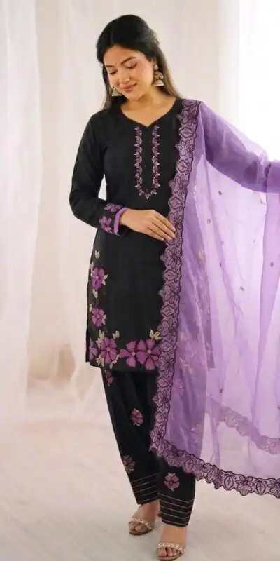SR 1709 Purple Color Roman Silk Salwar Suit with Embroidery Work. Available at ₹2399 only. Delivery 4-6 Working Days. Shop now. | Jump Suits, Salwar suit, Casual Suits, Creative suits, Designer Suits, Palazzo Suits, Party Wear Suits, Patiala Suits, Straight Suits