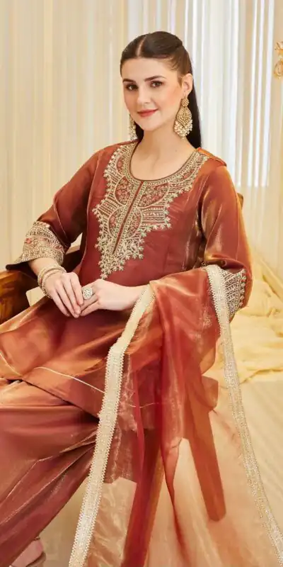 KF 1728 Rust Silk Salwar Suit Perfect for Wedding, Party, Family Gatherings, Onam, Engagement – . Affordable Price ₹2099. Delivery 4-6 Working Da | Jump Suits, Salwar suit, Casual Suits, Creative suits, Designer Suits, Palazzo Suits, Party Wear Suits, Patiala Suits, Straight Suits