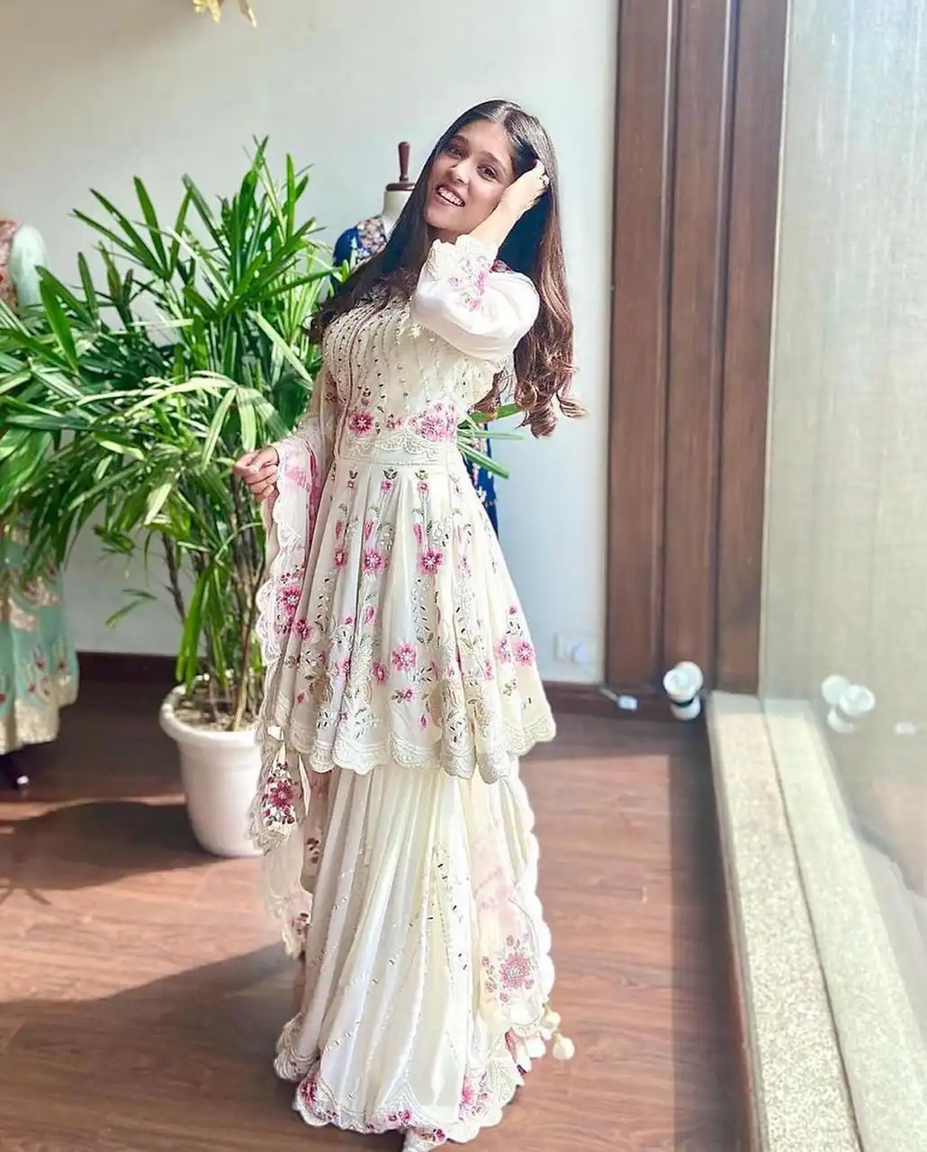 NSR 1238 White Top : Heavy Fox Georgette Sharara : Fox Georgette Work : Heavy Embroidery With Real Mirror Work Wedding, Party @1849 Only | Salwar suit, Casual Suits, Creative suits, Designer Suits, Palazzo Suits, Party Wear Suits, Straight Suits