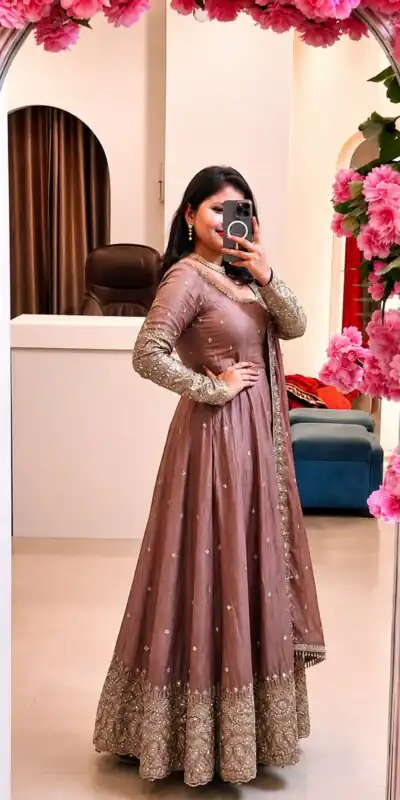 SSR 544 Onion in Crunchy Silk Embroidery Work & Lace Work Gown . Special Price ₹2399. Delivery 4-6 Working Days. Shop now. | Gowns, Bollywood Gowns, Creative Gowns, Designer Gowns, Embroidered Gowns, Party Wear Gowns