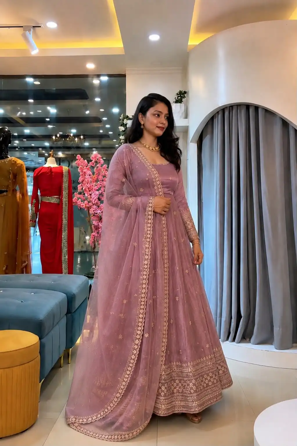 SSR 547 Pink in Crunchy Silk Embroidery Work & Lace Work Gown . Special Price ₹2399. Delivery 4-6 Working Days. Shop now. | Gowns, Bollywood Gowns, Creative Gowns, Designer Gowns, Embroidered Gowns, Party Wear Gowns