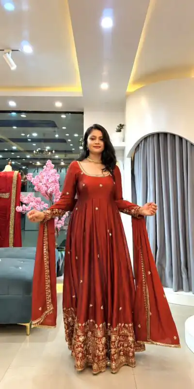 SSR 544 Red Color in Crunchy Silk Embroidery Work & Lace Work Gown . Special Price ₹2399. Delivery 4-6 Working Days. Shop now. | Gowns, Bollywood Gowns, Creative Gowns, Designer Gowns, Embroidered Gowns, Party Wear Gowns