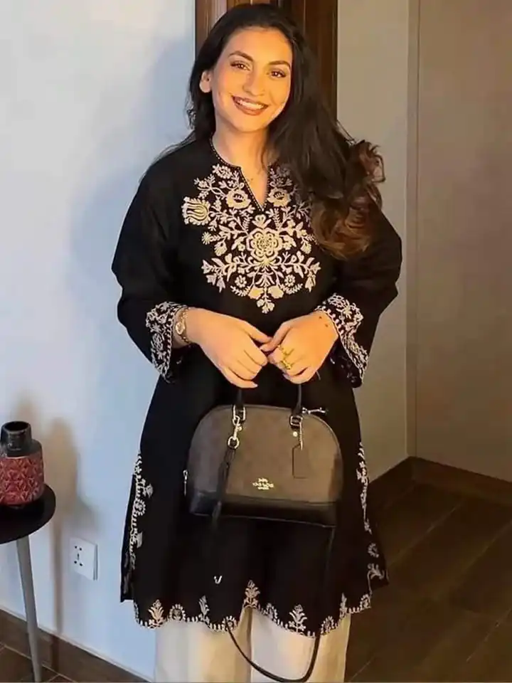 MF 1000 Black Colour Rayon Cotton Kurti with Embroidery Work. Introductory Price ₹1449. Delivery 4-6 Working Days. Shop now. | Kurti, Bollywood Kurti, Creative Kurtis, Designer Kurti, Party Wear Kurti, Selfie Kurti