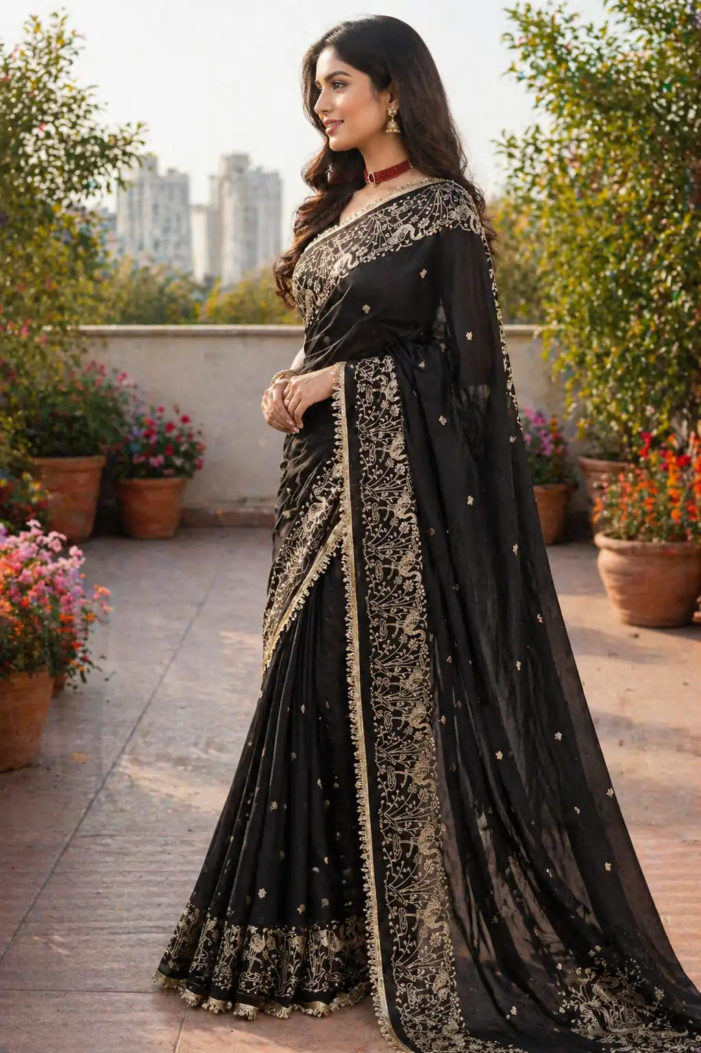 BT 446 Black Black Star Georgette Saree with Lace Work & Embroidery Work. Festive Deal ₹1799. Delivery 4-6 Working Days. Shop now. | Sarees, Bollywood Sarees, Creative Sarees, Designer Sarees, Embroidered Sarees, Ethnic Saree, Modern Digital sarees, Party Wear Sarees