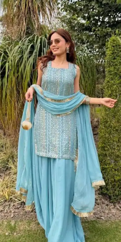 ZD 10010 Blue in Fox Georgette. Sequins Work & Embroidery Work Salwar Suit Special Price ₹2399. Delivery 4-6 Working Days. Shop now. | Jump Suits, Salwar suit, Casual Suits, Creative suits, Designer Suits, Palazzo Suits, Party Wear Suits, Patiala Suits, Straight Suits