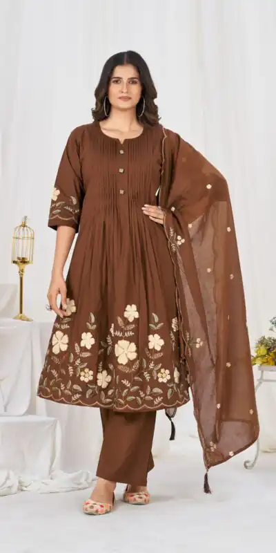 DIVA 159 Brown with Embroidery Work & Cut Work Brown Pure Cotton Salwar Suit . Exclusive Offer ₹2499. Delivery 4-6 Working Days. Shop now. | Jump Suits, Salwar suit, Casual Suits, Creative suits, Designer Suits, Palazzo Suits, Party Wear Suits, Patiala Suits, Straight Suits