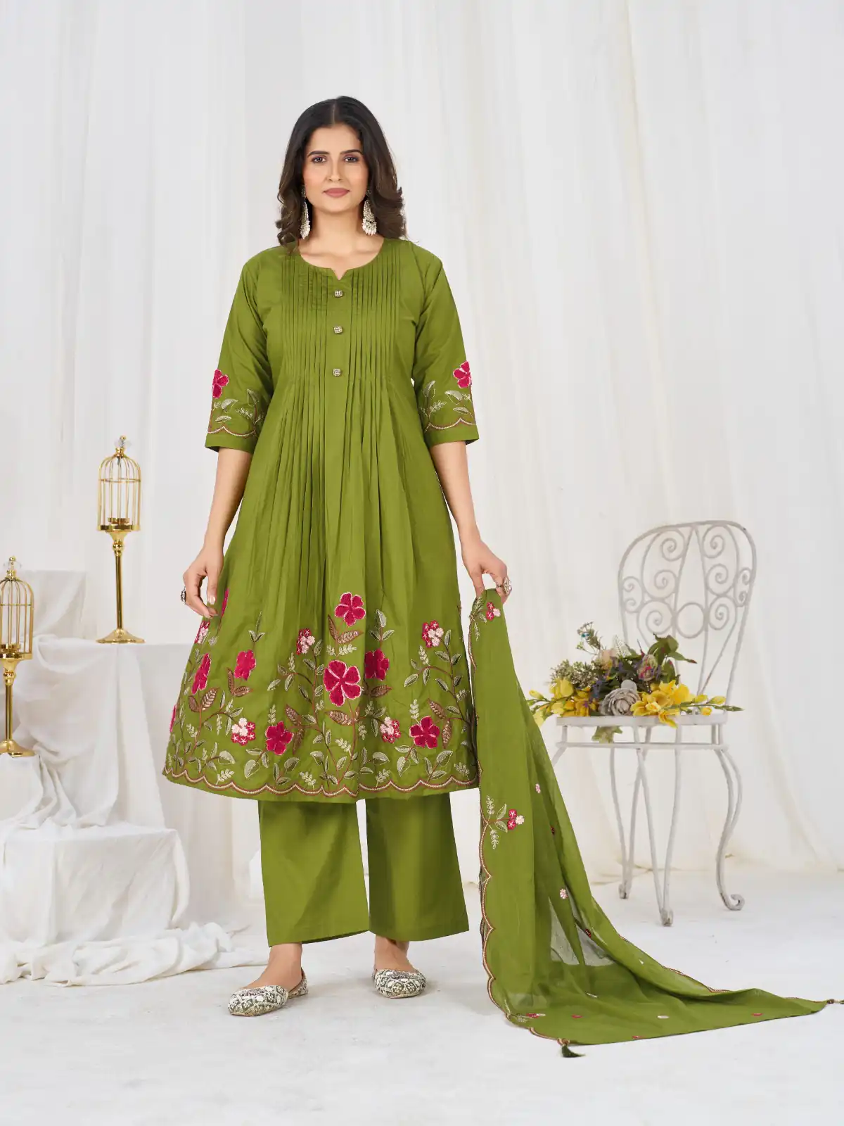 DIVA 159 Green with Embroidery Work & Cut Work Brown Pure Cotton Salwar Suit . Exclusive Offer ₹2499. Delivery 4-6 Working Days. Shop now. | Jump Suits, Salwar suit, Casual Suits, Creative suits, Designer Suits, Palazzo Suits, Party Wear Suits, Patiala Suits, Straight Suits