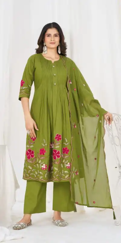 DIVA 159 Green with Embroidery Work & Cut Work Brown Pure Cotton Salwar Suit . Exclusive Offer ₹2499. Delivery 4-6 Working Days. Shop now. | Jump Suits, Salwar suit, Casual Suits, Creative suits, Designer Suits, Palazzo Suits, Party Wear Suits, Patiala Suits, Straight Suits