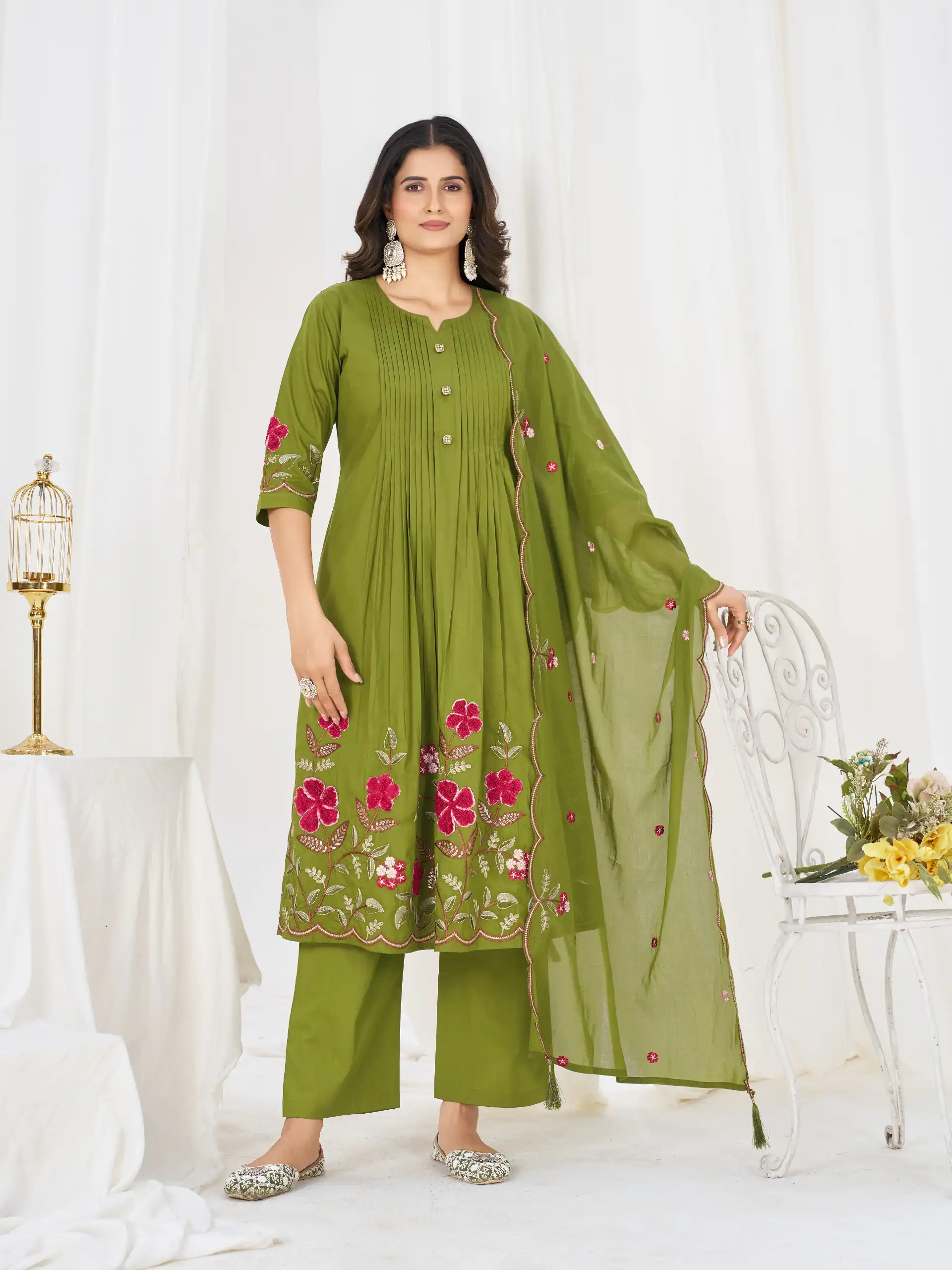 DIVA 159 Green with Embroidery Work & Cut Work Brown Pure Cotton Salwar Suit . Exclusive Offer ₹2499. Delivery 4-6 Working Days. Shop now. | Jump Suits, Salwar suit, Casual Suits, Creative suits, Designer Suits, Palazzo Suits, Party Wear Suits, Patiala Suits, Straight Suits