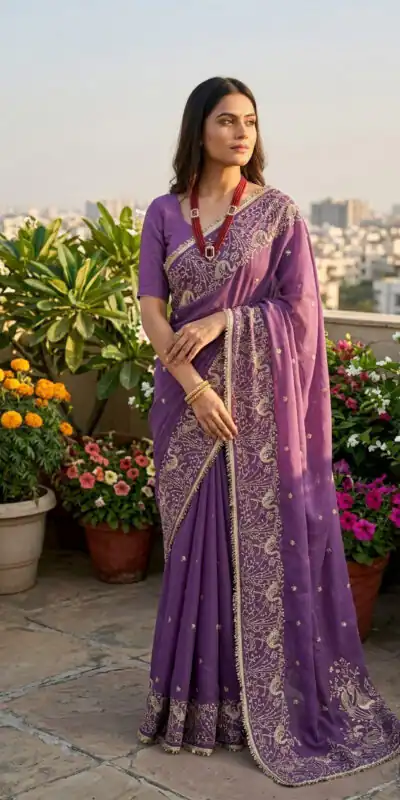 BT 446 Lavender Star Georgette Saree with Lace Work & Embroidery Work. Festive Deal ₹1799. Delivery 4-6 Working Days. Shop now. | Sarees, Bollywood Sarees, Creative Sarees, Designer Sarees, Embroidered Sarees, Ethnic Saree, Modern Digital sarees, Party Wear Sarees