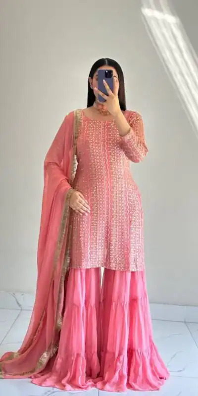 ZD 10010 Pink in Pink Fox Georgette. Sequins Work & Embroidery Work Salwar Suit Special Price ₹2399. Delivery 4-6 Working Days. Shop now. | Jump Suits, Salwar suit, Casual Suits, Creative suits, Designer Suits, Palazzo Suits, Party Wear Suits, Patiala Suits, Straight Suits