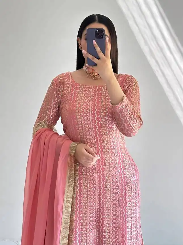 ZD 10010 Pink in Pink Fox Georgette. Sequins Work & Embroidery Work Salwar Suit Special Price ₹2399. Delivery 4-6 Working Days. Shop now. | Jump Suits, Salwar suit, Casual Suits, Creative suits, Designer Suits, Palazzo Suits, Party Wear Suits, Patiala Suits, Straight Suits