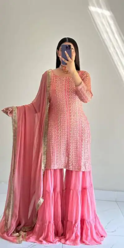 ZD 10010 Pink in Pink Fox Georgette. Sequins Work & Embroidery Work Salwar Suit Special Price ₹2399. Delivery 4-6 Working Days. Shop now. | Jump Suits, Salwar suit, Casual Suits, Creative suits, Designer Suits, Palazzo Suits, Party Wear Suits, Patiala Suits, Straight Suits