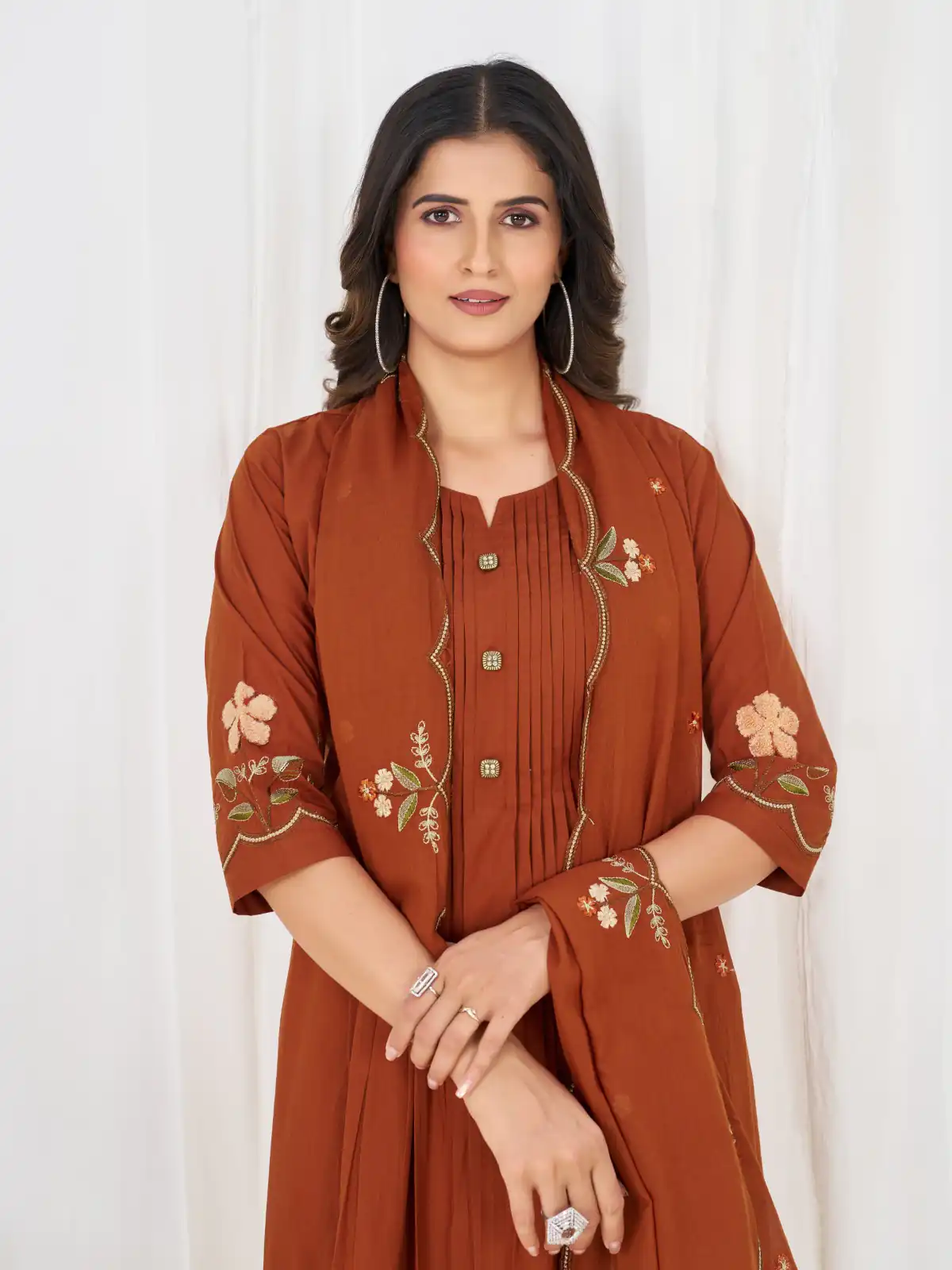 DIVA 159 Rust with Embroidery Work & Cut Work Brown Pure Cotton Salwar Suit . Exclusive Offer ₹2499. Delivery 4-6 Working Days. Shop now. | Jump Suits, Salwar suit, Casual Suits, Creative suits, Designer Suits, Palazzo Suits, Party Wear Suits, Patiala Suits, Straight Suits