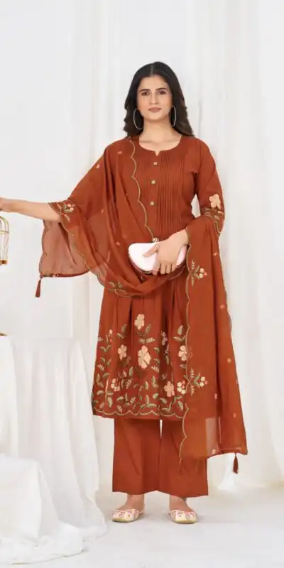 DIVA 159 Rust with Embroidery Work & Cut Work Brown Pure Cotton Salwar Suit . Exclusive Offer ₹2499. Delivery 4-6 Working Days. Shop now. | Jump Suits, Salwar suit, Casual Suits, Creative suits, Designer Suits, Palazzo Suits, Party Wear Suits, Patiala Suits, Straight Suits